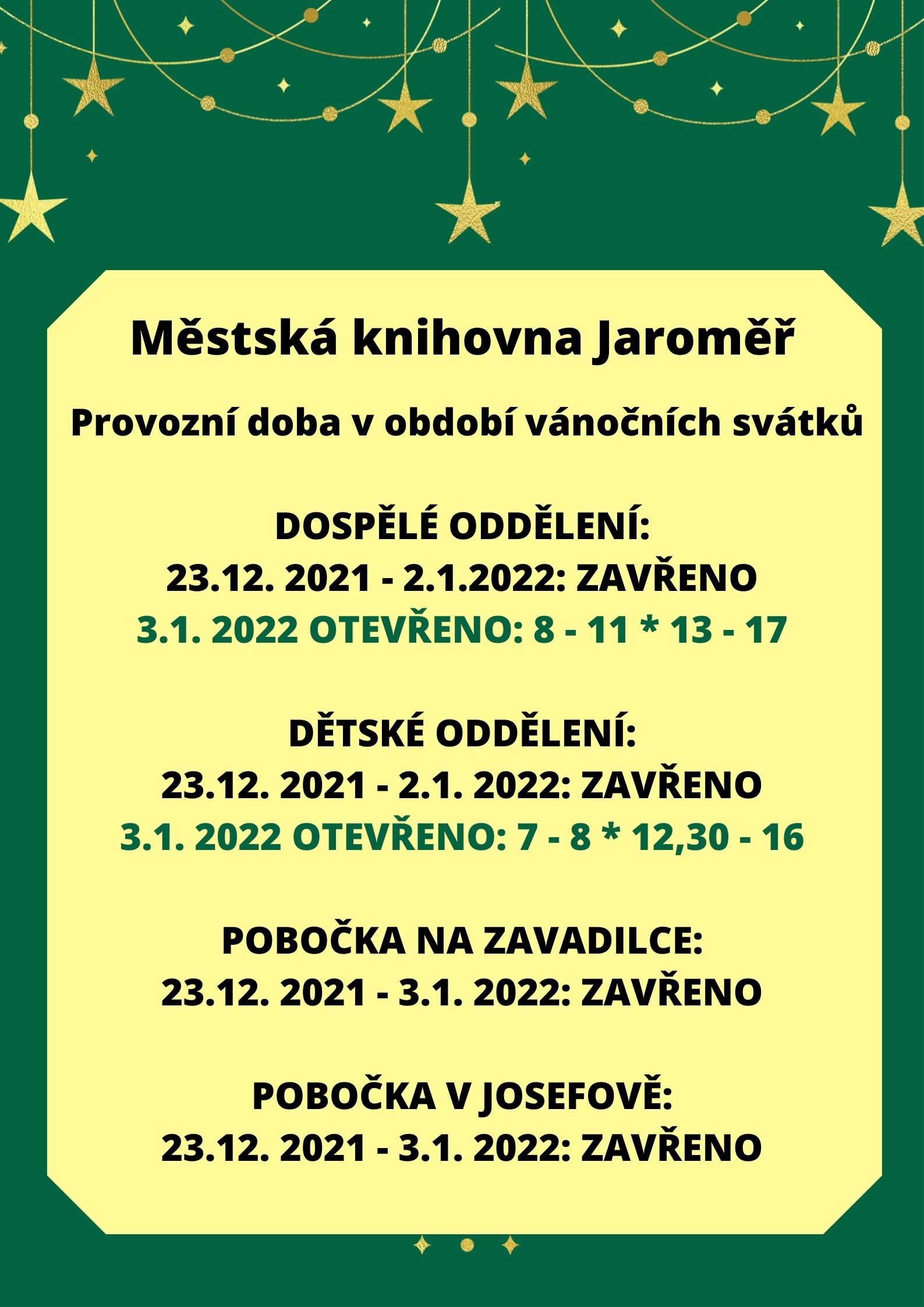 Provozní doba v období vánočních svátků